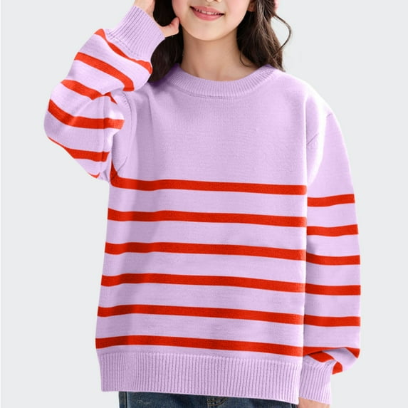 dazeni Girls Boys Fashion Oversized Striped Sweater Casual Knitted Drop Shoulder Sweatshirts Spring Fall Crewneck Long Sleeve Pullover Jumper