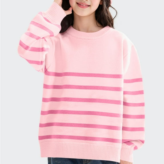 dazeni Girls Boys Fashion Oversized Striped Sweater Casual Knitted Drop Shoulder Sweatshirts Spring Fall Crewneck Long Sleeve Pullover Jumper