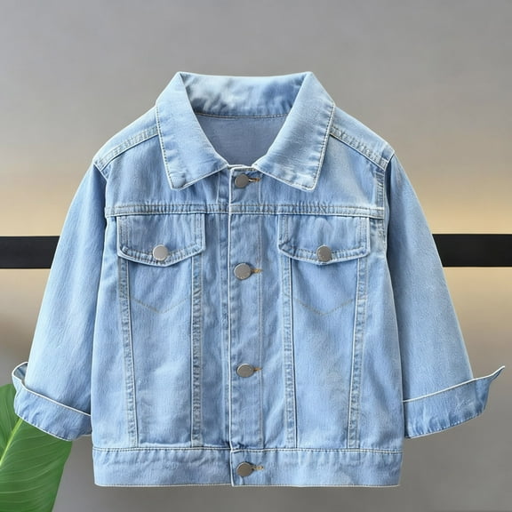 dazeni Girls Button Down Denim Jacket Casual Cute Lace Long Sleeve Jean Cardigan Shirts Lightweight Long Sleeve Cowboy Coat Streetwear Blue 4 Years