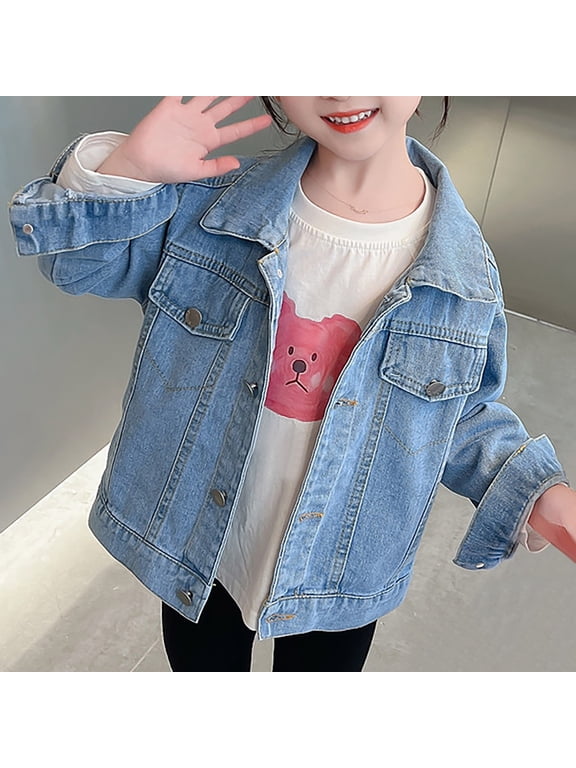 Girls Casual Long Sleeve Jean Jackets 1-12 Years Trendy Cozy Soft Cute Bow Button Down Denim Cardigan Coat Casual Outerwear School Travel Teen Gift Blue4 7 Years