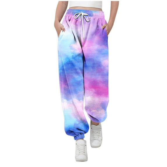 dazeni Girls Cinch Bottom Sweatpants Trendy Cute Print Baggy Jogger Sweatpants Comfy Drawstring Athletic Pants Y2K Preppy Pants