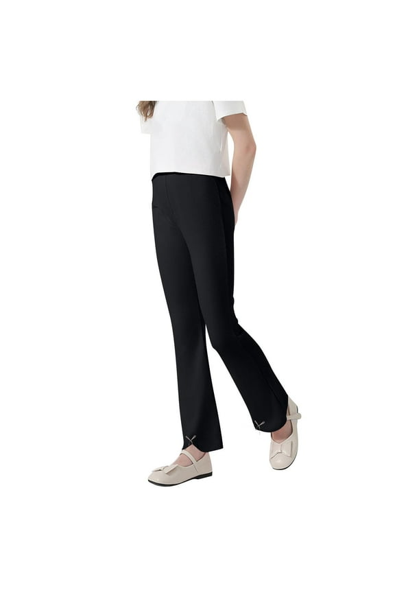 Girls Cotton Bell Bottoms Pants Stretchy Tie Bow Flare Yoga Pants with Pockets for Girls High Waist Active Bell-Bottom Leggings
