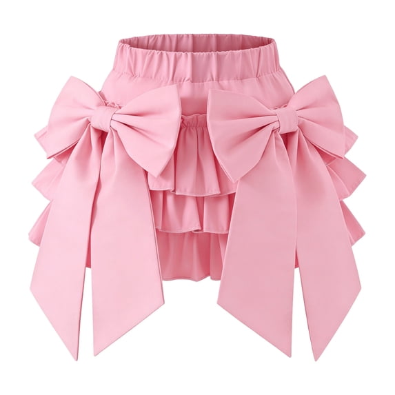 dazeni Girls Cute Bow Skirts School Uniforms Skirts High Waiste Pleated Skirts Casual A Line Tiered Elastic Waisted Skirts Pink Size 4 Years