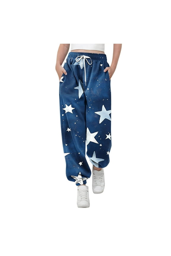 Girls Fashion Baggy Athletic Joggers Cute Graphic Joggers Pant Comfy Dance Yoga Sweatpants for Teens Y2k Sweatpants Streetwear Blue