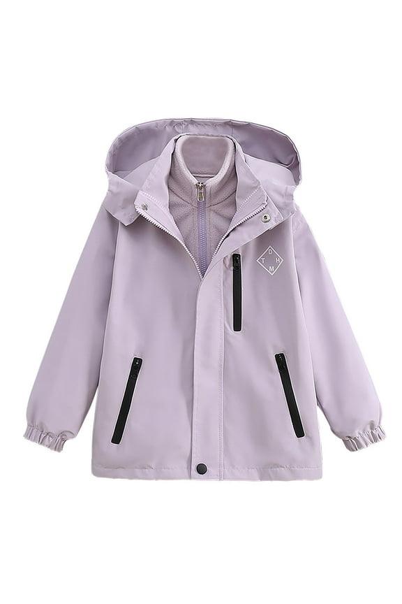 Girls Fashion Rain Jackets 2-in-1 Waterproof Coat Fleece Lined Hood Raincoat with Pockets Winter Warm Outwear for Kids