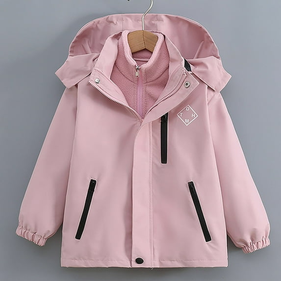 dazeni Girls Fashion Rain Jackets 2-in-1 Waterproof Coat Fleece Lined Hood Raincoat with Pockets Winter Warm Outwear for Kids