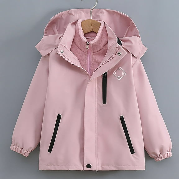 dazeni Girls Fashion Rain Jackets 2-in-1 Waterproof Coat Fleece Lined Hood Raincoat with Pockets Winter Warm Outwear for Kids