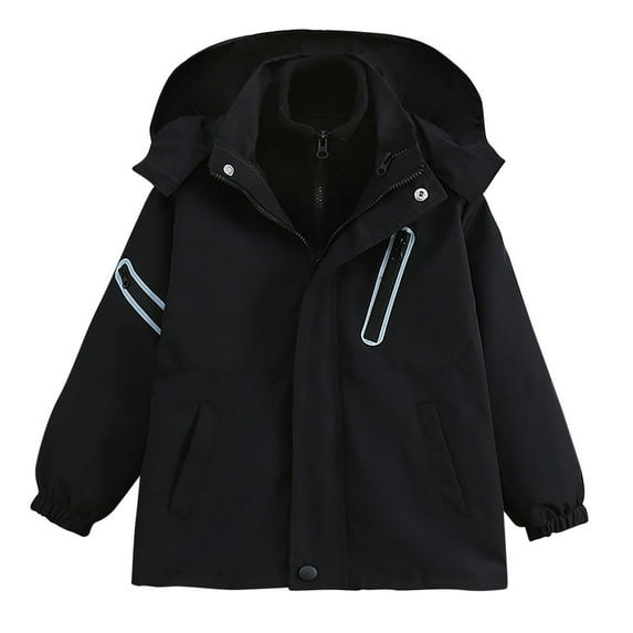 dazeni Girls Fashion Rain Jackets 2-in-1 Waterproof Coat Fleece Lined Hood Raincoat with Pockets Winter Warm Outwear for Kids