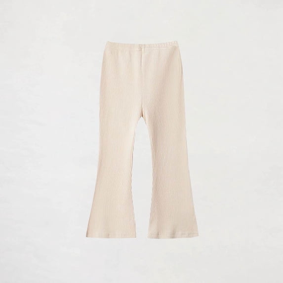 dazeni Girls Flare Leggings High Waist Bell Bottom Pants Kids Seamless Ribbed Knit Casual Clothes for Teen Girl Beige