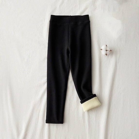 dazeni Girls Fleece Lined Leggings Soft Cotton High Waisted Leggings Winter Warm Casual Athletic Yoga Full Length Pants Black 3-4Years