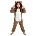 thumbnail image 1 of dazeni Girls Fuzzy Fleece Jumpsuit Cozy Zip up Onesie with Cute Bear Hooded Comfy Plush Sherpa Long Sleeve Romper Color Block One Piece Outfits Khaki 12-13 Years, 1 of 6