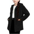 thumbnail image 1 of dazeni Girls Fuzzy Sherpa Cardigan Coat Full Zip Hoodie Fleece Open Front Jacket with Pockets Loose Casual Fall Winter Outwear Furry Soft Sweatshirt Black 12 Years, 1 of 8