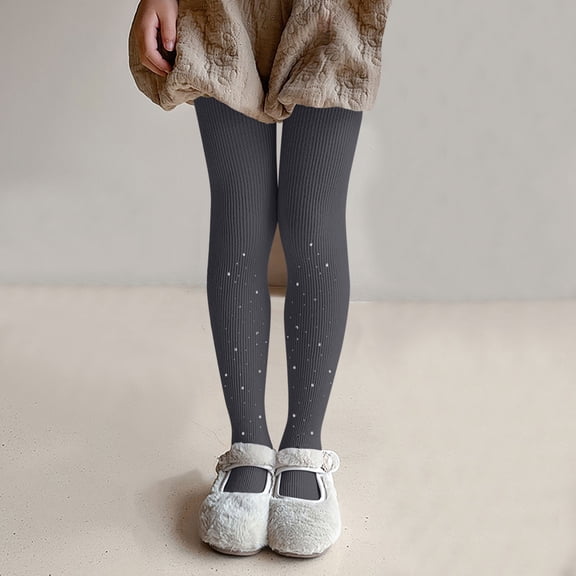 dazeni Girls Glitter Soft Cotton Leggings Seamless Sparkle Tights High Waist Opaque Tights Schol Dress Thights Elastic Footed Tights Dark Gray 8-12 Years