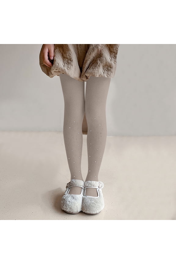 Girls Glitter Soft Cotton Leggings Seamless Sparkle Tights High Waist Opaque Tights Schol Dress Thights Elastic Footed Tights Khaki 8-12 Years