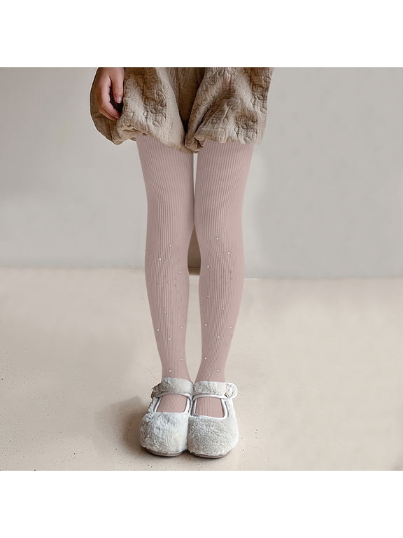Girls Glitter Soft Cotton Leggings Seamless Sparkle Tights High Waist Opaque Tights Schol Dress Thights Elastic Footed Tights Pink 6-8 Years