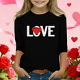 thumbnail image 1 of dazeni Girls Holiday T Shirts Love Letter Print Crewneck Tops 3/4 Length Sleeve Shirts Casual Basic Blouse Valentine's Day Outfits Black, 1 of 5