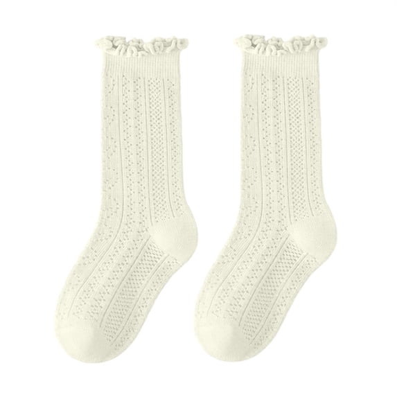 dazeni Girls Kids Ruffle Socks Size 1-12 T Uniform School Dress Frilly Soft Breathbale Crew Socks Beige2 1-3Years