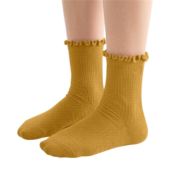dazeni Girls Kids Ruffle Socks Size 1-12 T Uniform School Dress Frilly Soft Breathbale Crew Socks Yellow 1-3Years