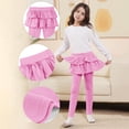 thumbnail image 1 of dazeni Girls Leggings with Ruffle Layer Skirts High Waisted School Uniform Pants Solid Stretch Jegging, 1 of 8