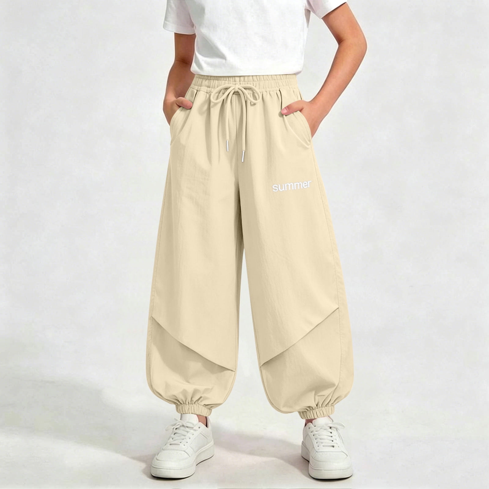 dazeni Girls Joggers Pants School Uniform Pants Cozy Drawstring