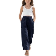 dazeni Teen Boys Girls School Uniforms Pants High Waisted Cargo Sweatpants Lightweight Athletic Jogger Pants with Pockets Khaki 9-10Years