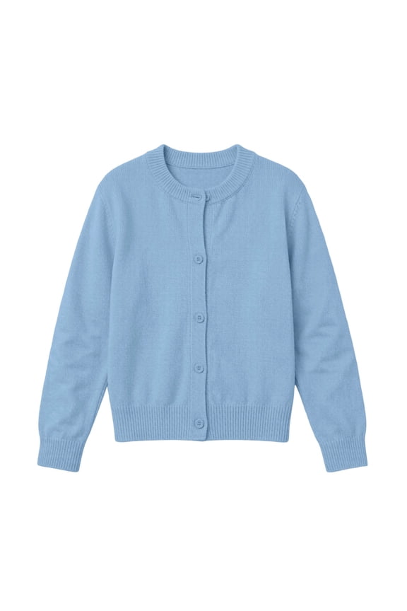Girls Long Sleeve Cardigan Sweater Lightweight Ribbed Knit Cardigans Jackets Teen Preppy School Button Down Sweater Tops Light Blue Size 1-2 Years