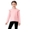 thumbnail image 1 of dazeni Girls Long Sleeve Tops 3-14 Years Cute Ruffle Trim Crewneck Pullover Solid Casual Blouse Spring Fall Preppy Clothes, 1 of 8