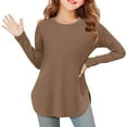 thumbnail image 1 of dazeni Girls Long Sleeve Tunic Tops Kids Curve Hem Side Slit Soft Blouse Tops Flowy Basic T-Shirts Fall Winter Clothes 5-14 Years, 1 of 5
