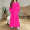 thumbnail image 1 of dazeni Girls Maxi Dress Fall Long Sleeve Round Neck Ruffle Tiered Flowy Dress Solid Casual Holiday Dresses with Pockets 11 Years, 1 of 6