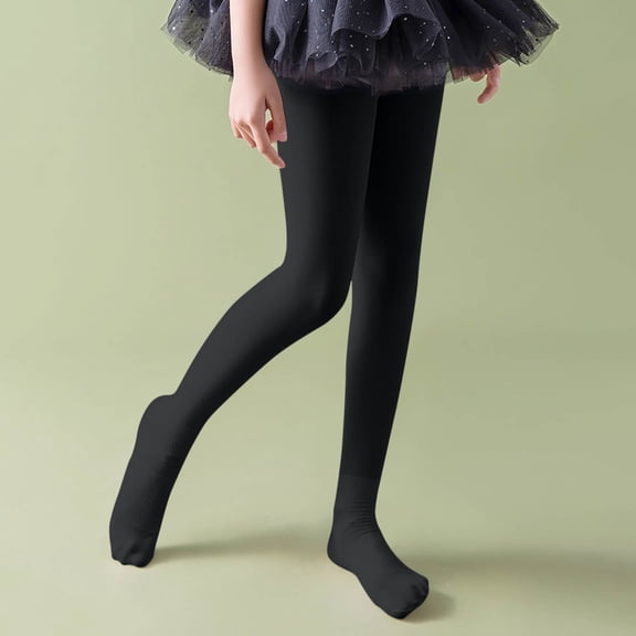 dazeni Girls Opaque Tights Soft Cotton Seamless School Dress Tights Elastic Footed Tights for Tween Black 9-12 Years