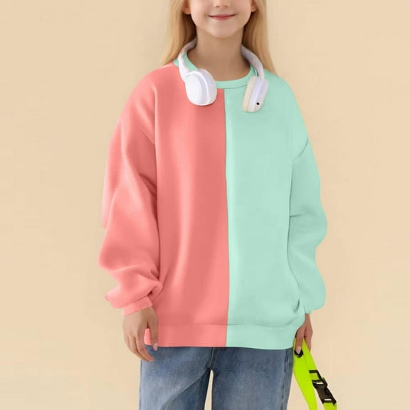 dazeni Girls Oversized Sweatshirts Lightweight Fleece Lined Patchwork Sweatshirts Fashion Color Block Crewneck Sweatshirt Loose Casual Pullover Light Blue 9 Years