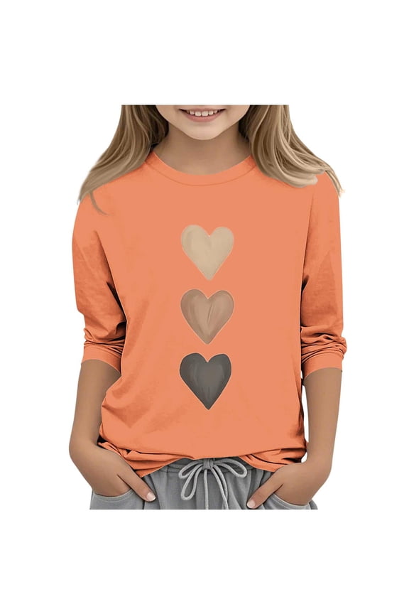Girls Raglan 3/4 Length Sleeve T Shirts Fashion Crew Neck Cute Heart Print Tops Y2K 3/4 Sleeve Blouse Trendy Valentine's Day Outfits