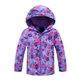 thumbnail image 1 of dazeni Girls Rain Jacket 4-12 Years Lightweight Waterproof Hooded Fleece Lined Raincoat with Pockets Cute Print Windbreakers Outwear for Teen Purple Size 11 Years, 1 of 3