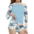 thumbnail image 1 of dazeni Girls Rash Guard Swimsuit UPF 50+ Long Sleeve Modest Bathing Suit with Sporty Shorts Floral Print Swimwear Sun Protection Vacation Swimsuits Light Blue3 10-11 Years, 1 of 5