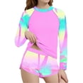 thumbnail image 1 of dazeni Girls Rash Guard Swimsuit UPF 50+ Long Sleeve Modest Bathing Suit with Sporty Shorts Floral Print Swimwear Sun Protection Vacation Swimsuits Pink2 12-13 Years, 1 of 5