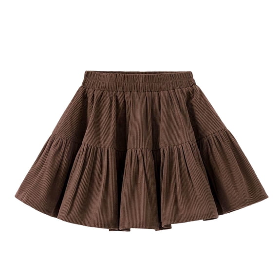 dazeni Girls School Uniform Skirt Vintage Corduroy Flared Mini Skirts Elastic Waist Skorts Built in Shorts Brown 11 Years