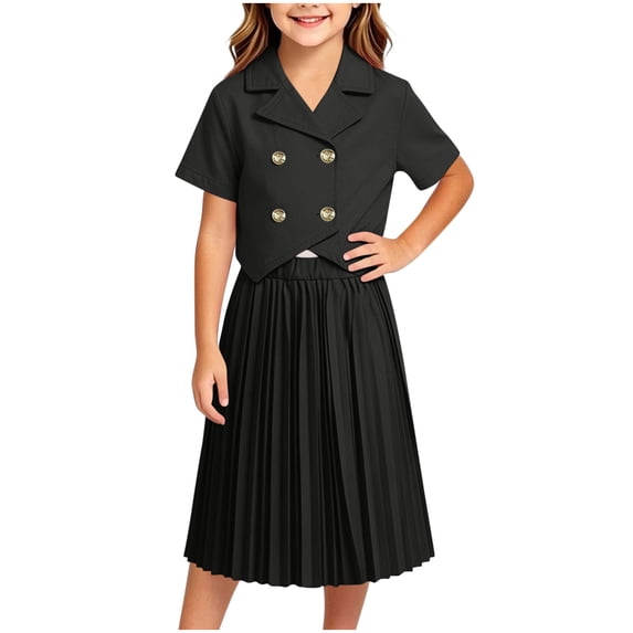 dazeni Girls School Uniforms Dress 2 Piece Dress Sets Sleeveless Button Down Blazer Vest and Pleated Long Dress School Preppy Clothes Black Size 2-3 Yeas