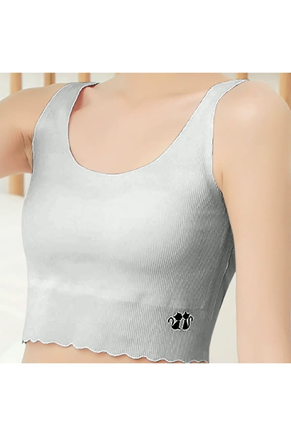 Girls Seamless Training Bras Ribbed Ruffle Tank Tops with Built In Padded Supersoft Sleeveless Crop Tank Top Stretchy Sports Bra