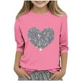 thumbnail image 1 of dazeni Girls Valentine's Day Outfits Sparkling Heart Print 3/4 Length Sleeve T Shirts Loose Casual Crewneck Sequin Blouse Trendy Back to School Clothes, 1 of 4