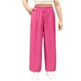 thumbnail image 1 of dazeni Girls Wide Leg Linen Pants Lightweight Elastic Waisted Drawstring Loung Pants with Pockets Beach Vacation Outfits Leisure Trousers 5-15 Years, 1 of 7
