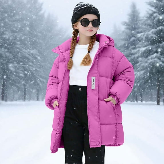 dazeni Girls Winter Puffer Jackets Lightweight Full Zip up Quilited Coat with Pockets Thick Thermal Padded Soft Fleece Jacket with Hood Purple 11 Years