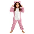 thumbnail image 1 of dazeni Girls Zip up Onesie with Cute Bear Hooded Cozy Fuzzy Fleece Jumpsuit Comfy Plush Sherpa Long Sleeve Romper Color Block One Piece Outfits Pink 4-5 Years, 1 of 6