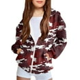 thumbnail image 1 of dazeni Girls Zip Up Hoodie Kids Fashion Oversized Camo Sweatshirt Jacket with Pockets Loose Casual Fall Winter Outwear, 1 of 8