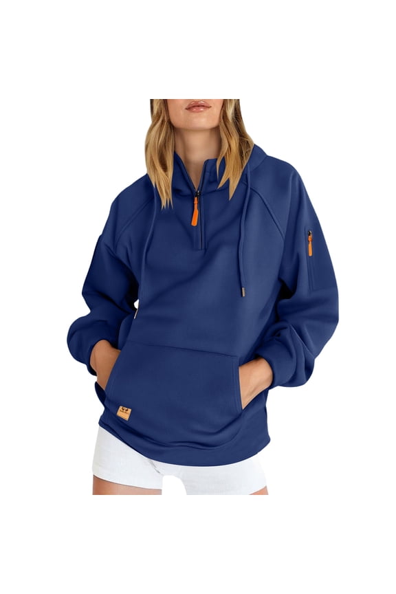 Hoodies for Women Tactical Quarter Zip Pullover Chest Pockets Workout Sweatshirts Long Sleeve Outdoors Military Hoodie Navy M