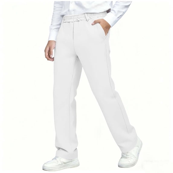 dazeni Khaki Pants for Boys Kids Straight Leg School Uniform Pants Comfy High Waisted Trousers with Pocket Solid Casual Lounge Pants for Teen White 7-8 Years