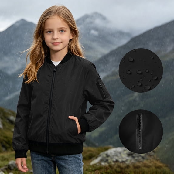 dazeni Kids Boys Girls Rain Coat No Hood Lightweight Waterproof Soft Shell Jackets Fashion Fall Long Sleeve Zip up Windbreaker Outwear with Pockets Black 15 Years