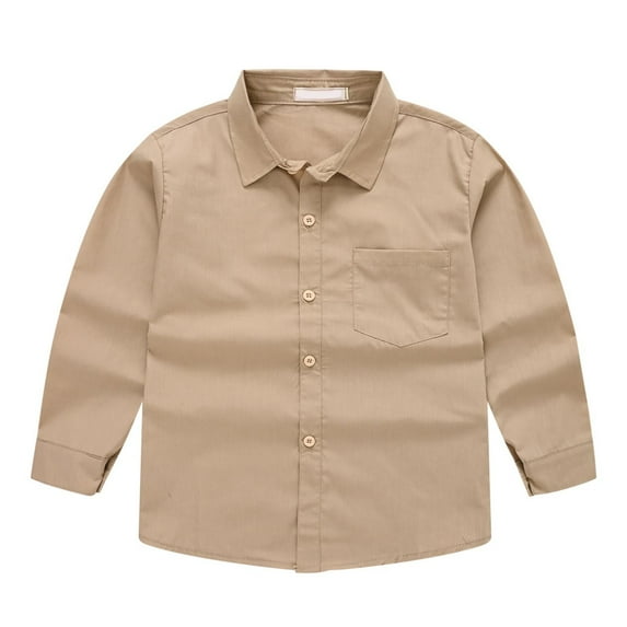 dazeni Kids Long Sleeve Shirts Unisex Boys Girls Button Down Shirts with Chest Pocket Classic Solid Lapel Dress Shirts for School 5-14 Years