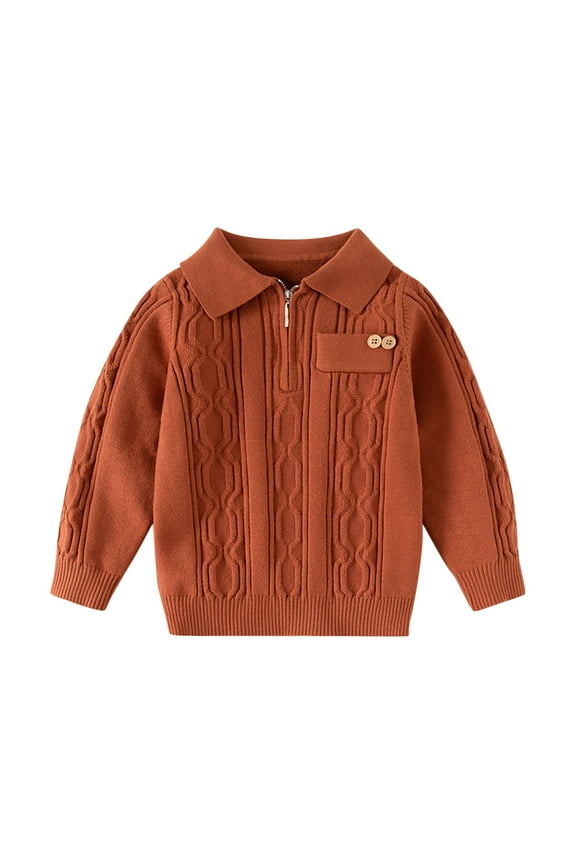 Kids Sweater Boys Quarter Zip Pullover Tops Long Sleeve Stand Collar Textured Sweater Fall School Clothes for Children 2-10 T