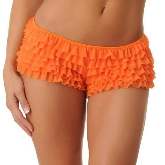 dazeni Lace Shorts for Women Y2k Low Waist Ruffle Panties Layered Micro Shorts Mesh Lace Bloomer Shorts Boyshorts Bubble Frilly Pumpkin Fairy PJ Bottoms Medium