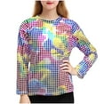 thumbnail image 1 of dazeni Long Sleeve Tops for Teen Girls Crewneck Metallic Dance Shirts Y2k Tops Shiny Disco Streetwear Rave Party Festivals Clothes Multicolor 3-4 Years, 1 of 6